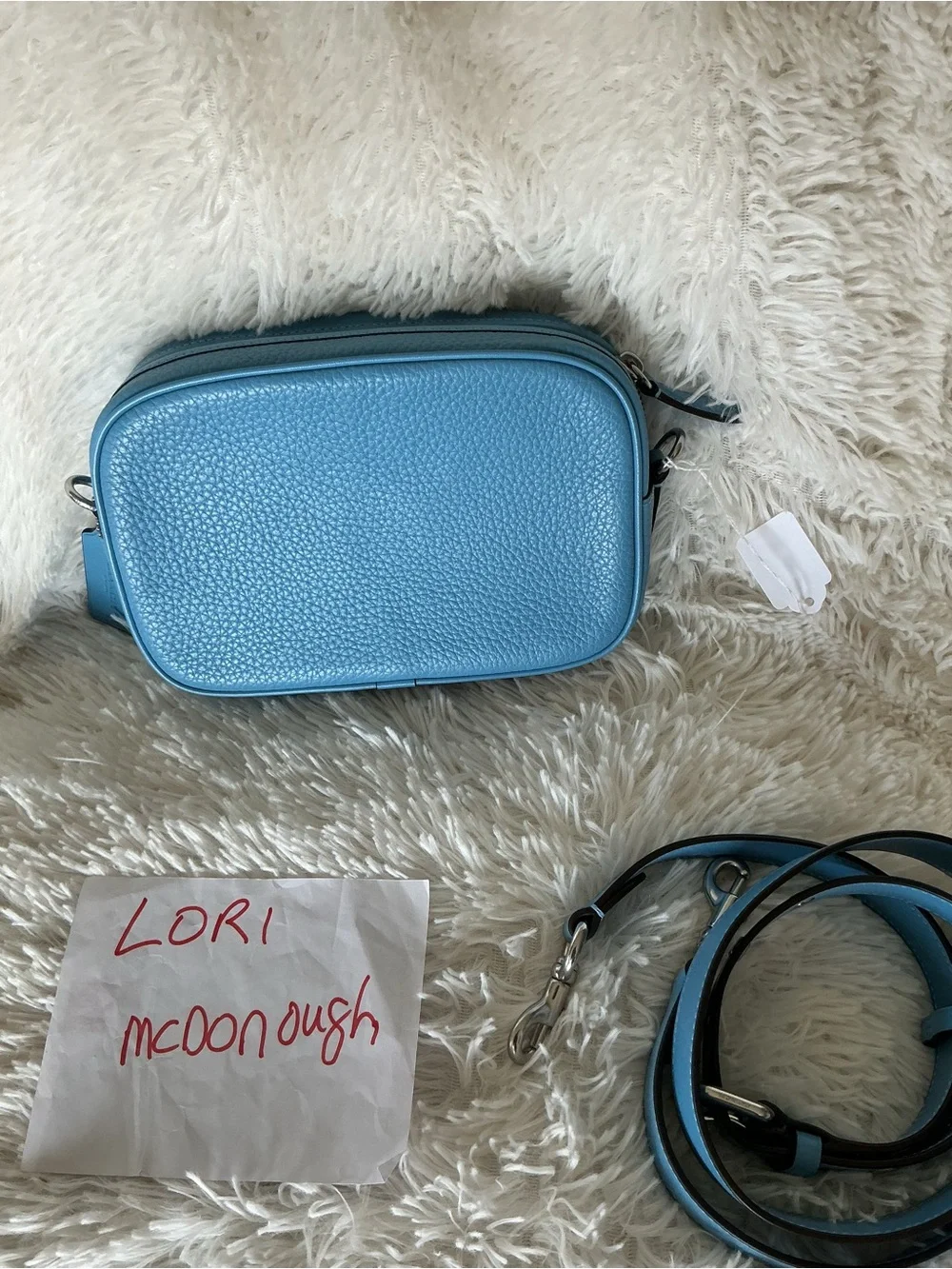 Coach Pebbled Leather Crossbody Camera Bag in Sky Blue